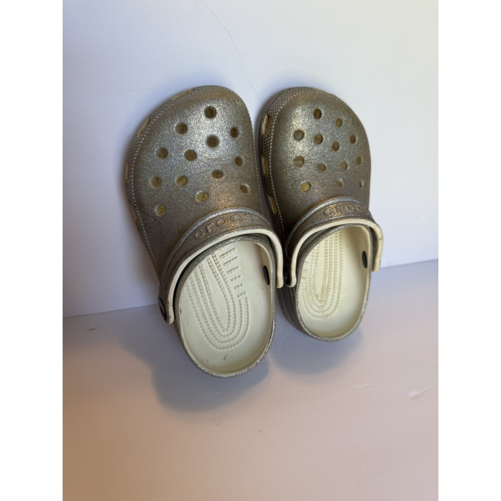 Crocs Holographic Glitter Silver Clogs Girls Women's size 4